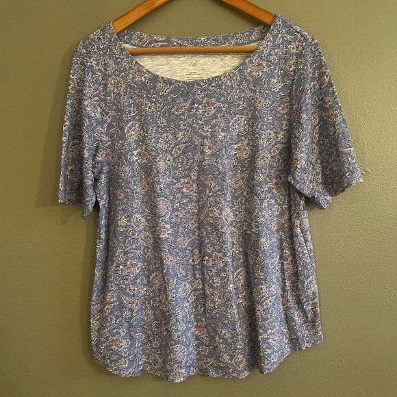 J Jill Pima-Slub Cotton Elbow Sleeve  Scoop Neck Tee EUC Sz Petite L - Picture 1 of 4